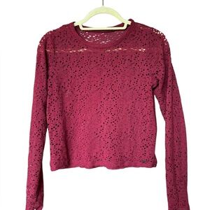 Lace Long Sleeve Top Lightweight Layering‎ Cottagecore Romantic Raspberry Small